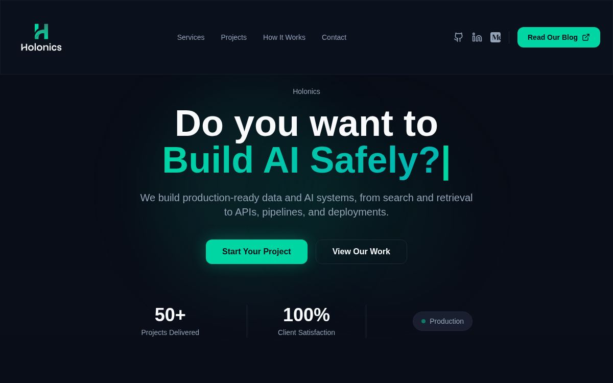 Website van Holonics, data- en AI-bureau